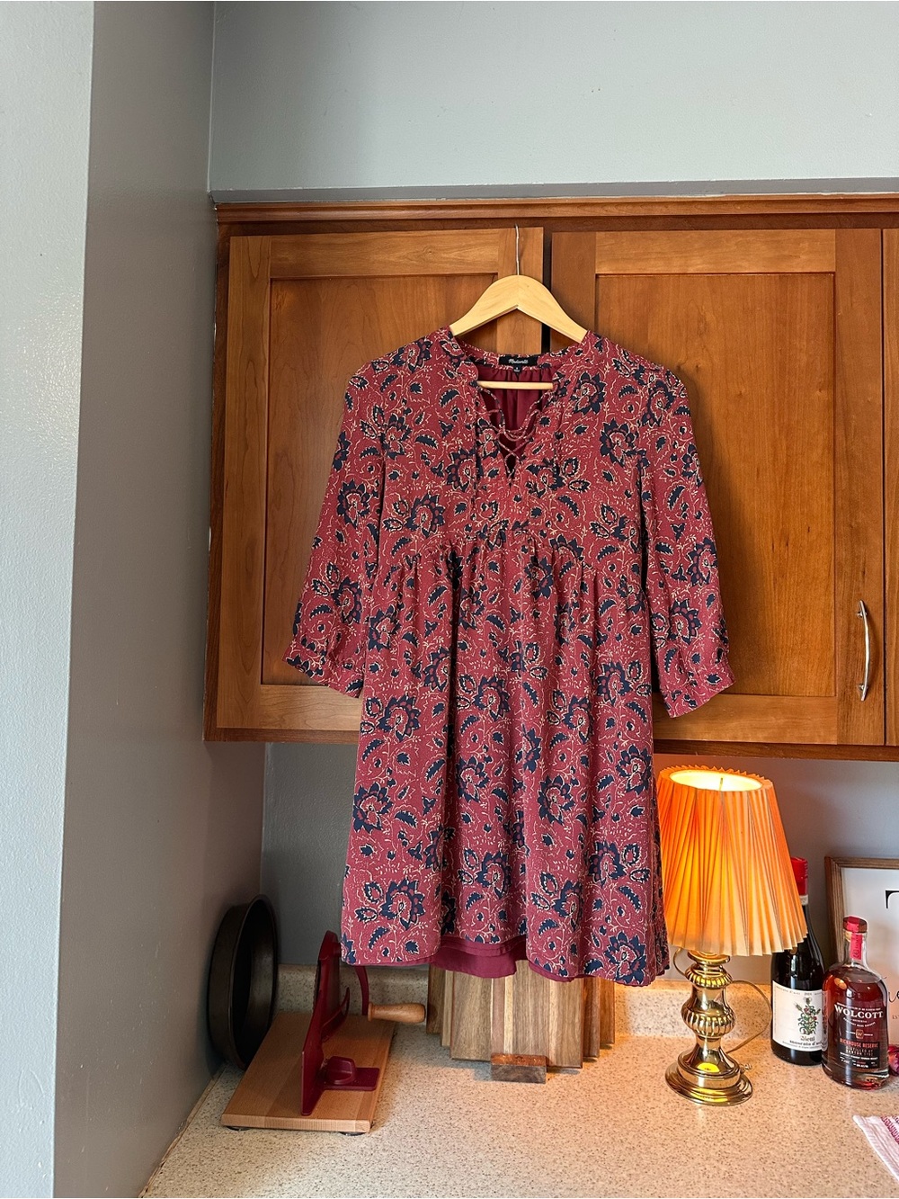 Madewell Burgundy Floral Long Sleeve Dress